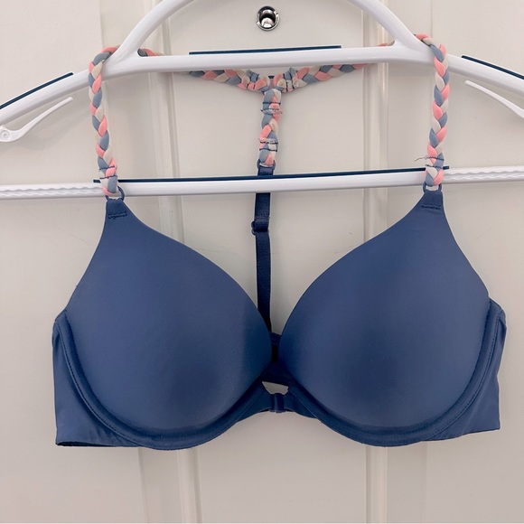 Victoria’s Secret Push-Up Bra 34C | Blue Racerback Front Closure Braided Strap - Picture 1 of 5